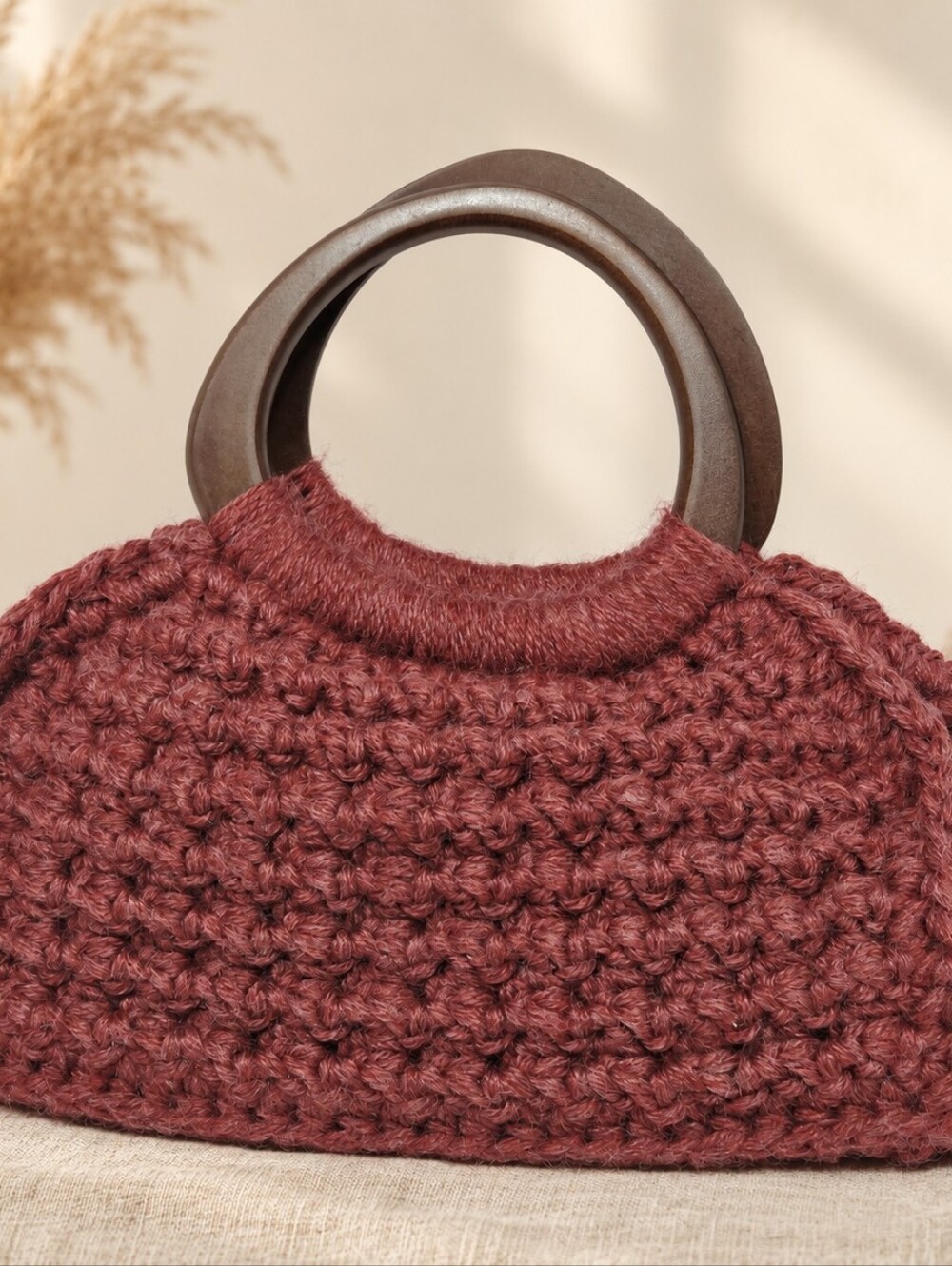 Vintage Burgundy Crochet Floral Boho Handbag